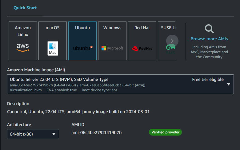 How to deploy EC2 Ubuntu 22.04 LTS on AWS - Select instance AMI